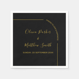 Black and Gold Elegant Minimalist Wedding Napkin