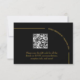 Black and Gold Elegant Minimalist Wedding QR Code RSVP Card