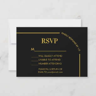 Black and Gold Elegant Minimalist Wedding RSVP Card