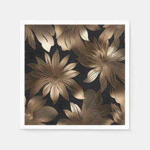 Black and Gold Elegant Modern Floral Napkin