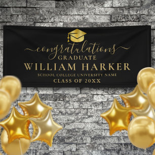 Black And Gold Elegant Modern Script Graduation Banner