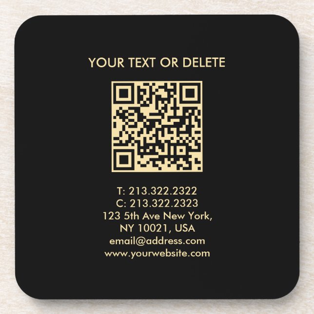 Black And Gold Elegant Modern Template QR Code Coaster (Front)