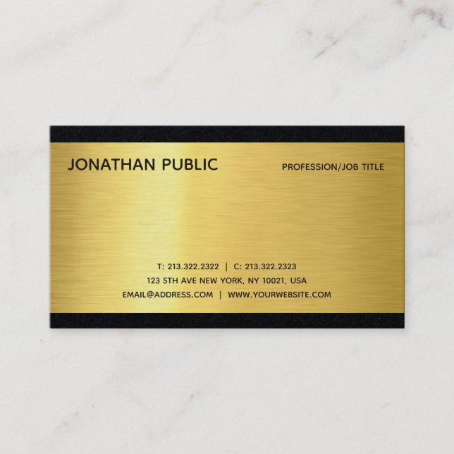 Black And Gold Elegant Modern Trendy Plain Luxury Business Card (Front)