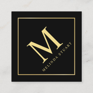 Black and Gold Elegant Monogram Square Business Card