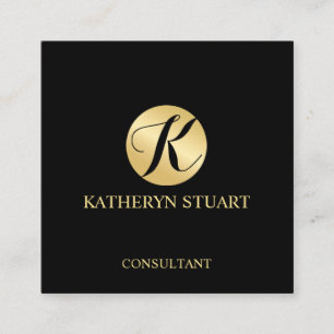 Black and Gold Elegant Monogram Square Business Card