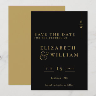 Black And Gold Elegant Monogram Wedding Save The Date
