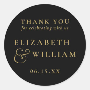 Black And Gold Elegant Monogram Wedding Thank You Classic Round Sticker