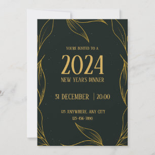 Black and Gold Elegant New Year's Dinner Invitation
