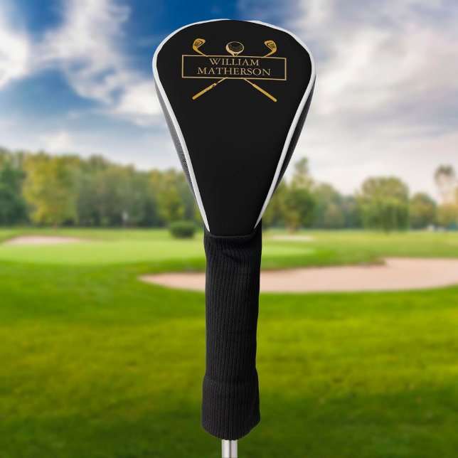 Black And Gold Elegant Personalised Golf Head Cover (Creator Uploaded)