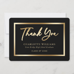 Black and Gold Elegant Script Graduation Thank You Card