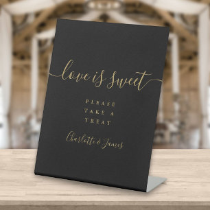 Black And Gold Elegant Script Love Is Sweet Favour Pedestal Sign