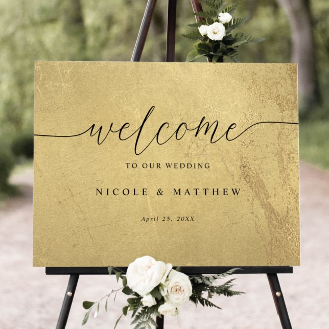Black and Gold Elegant Script Wedding Welcome Sign (Creator Uploaded)