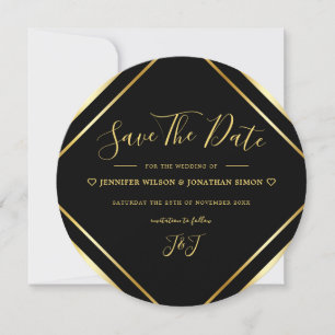 Black and Gold Elegant Simple Round Modern Save The Date