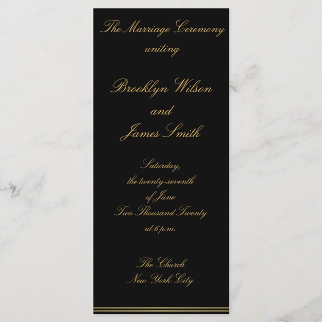 Black And Gold Elegant Wedding Ceremony Programs Programme (Front)