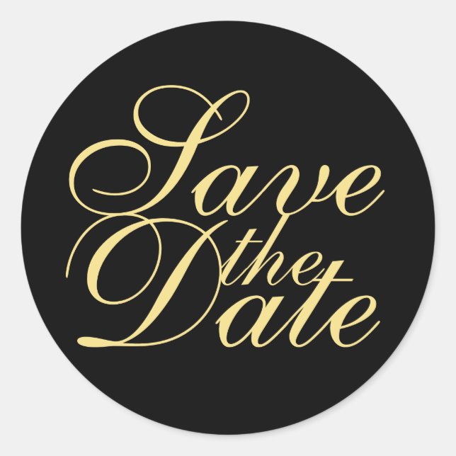 Black and Gold Elegant Wedding Save the Date Classic Round Sticker (Front)