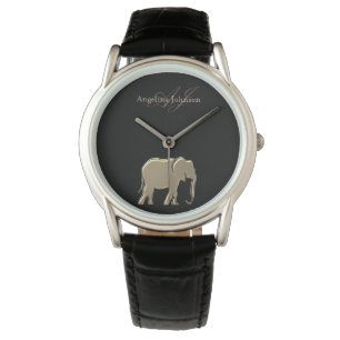 Black and Gold Elephant Elegant Monogrammed Watch