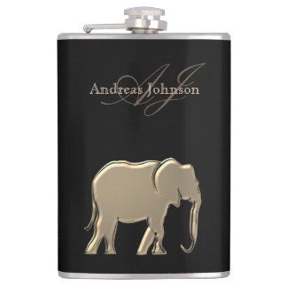 Black and Gold Elephant Glam Elegant Monogrammed Hip Flask