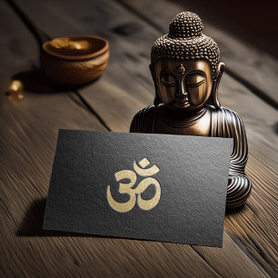 Black and Gold Embossed OM Symbol Yoga Instructor Business Card