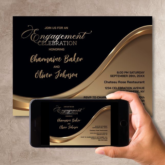 Black and Gold Engagement Party Invitation (Creator Uploaded)
