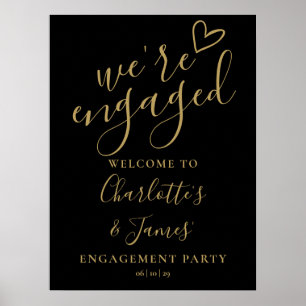 Black And Gold Engagement Party Welcome Sign