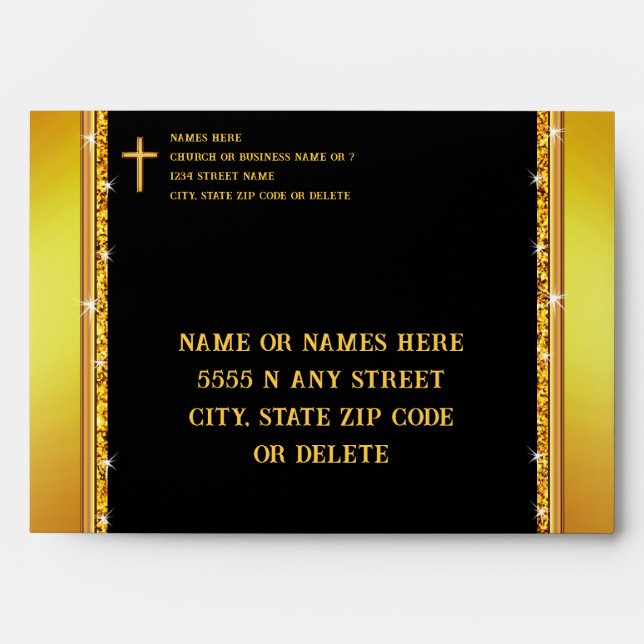 Black and Gold Envelopes, Christian, Church or Any Envelope (Front)