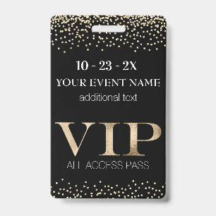 Black and Gold Event VIP Pass ID Badge