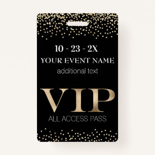 Black and Gold Event VIP Pass ID Badge