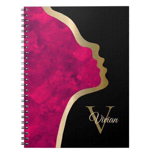 Black And Gold Face Monogram Name Notebook (Front)