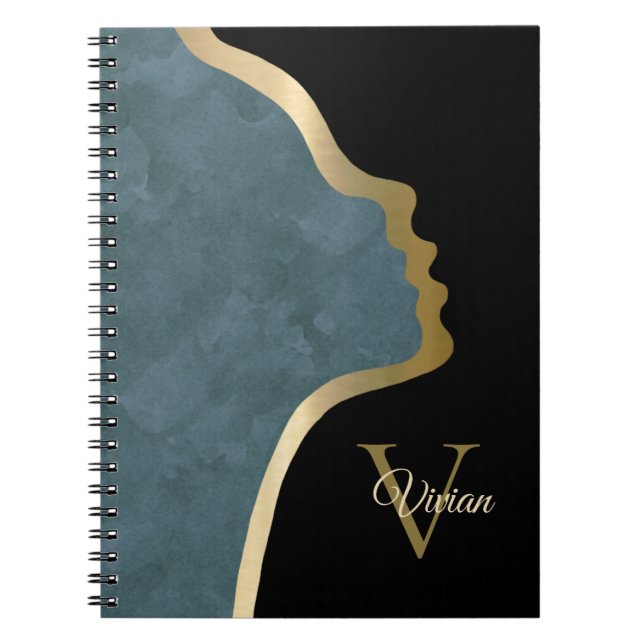 Black And Gold Face Monogram Name Notebook (Front)