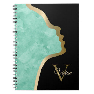 Black And Gold Face Monogram Name Notebook