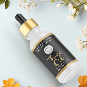Black and Gold Face Oil Bottle Label with logo