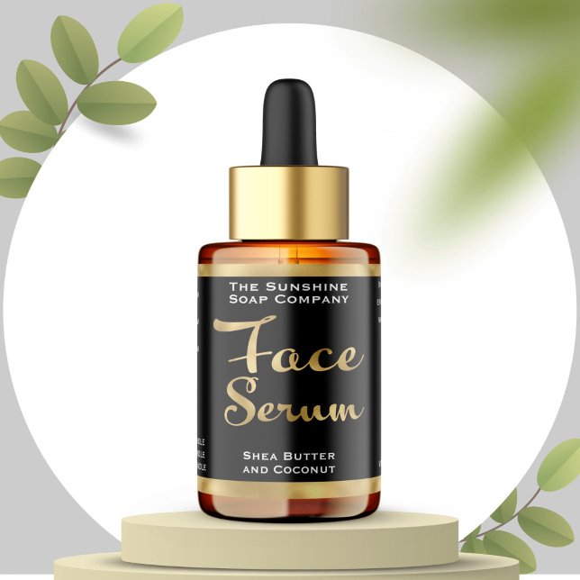 Black and Gold Face Serum Bottle Label (Creator Uploaded)
