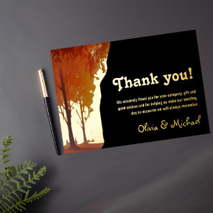 Black and Gold Fall landscape Thank you card
