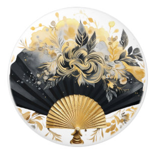 Black and Gold Fan Ceramic Knobs