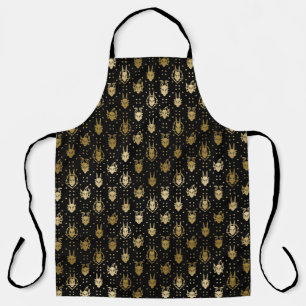 Black and Gold Fantasy Dragon Argyle Pattern Apron