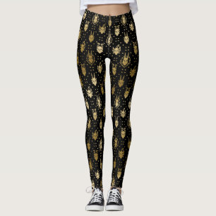 Black and Gold Fantasy Dragon Argyle Pattern Leggings