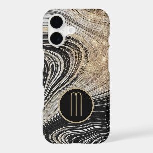 Black and Gold Faux Agate Star Shine Monogram