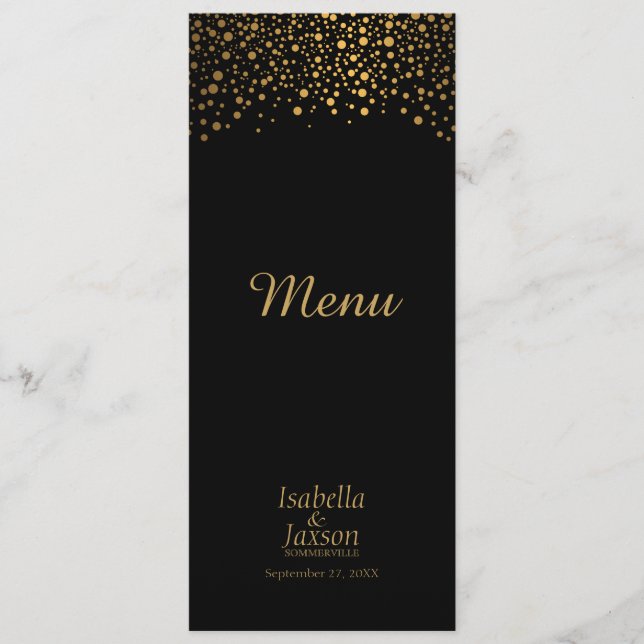 Black and Gold Faux Foil Confetti Dots - Menu (Front)