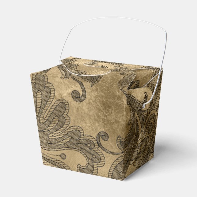 Black and Gold Faux Foil Damask Favour Box (Front Side)
