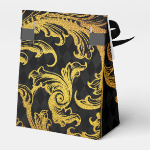 Black and Gold Faux Foil Damask Favour Box