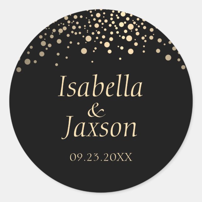 Black and Gold Faux Foil Dots  Classic Round Sticker (Front)