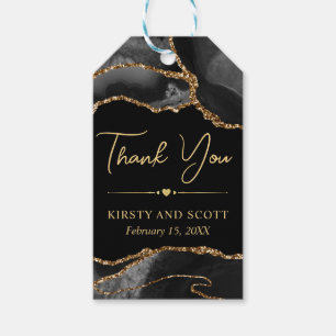 Black and Gold Faux Glitter Agate Wedding Gift Tags