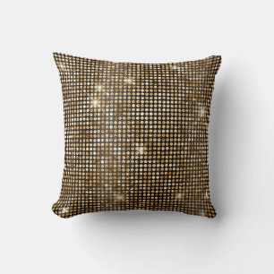 Black and Gold Faux Glitter Glam Dots Cushion