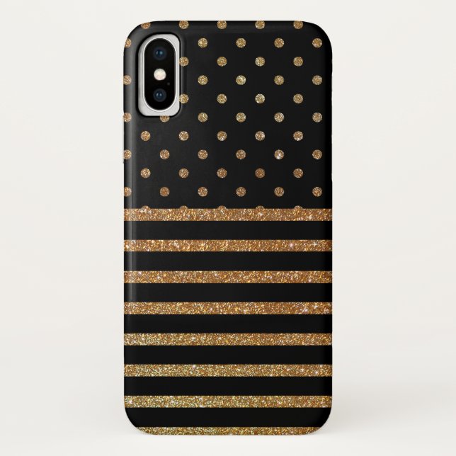 Black and Gold Faux Glitter iPhone X Case (Back)