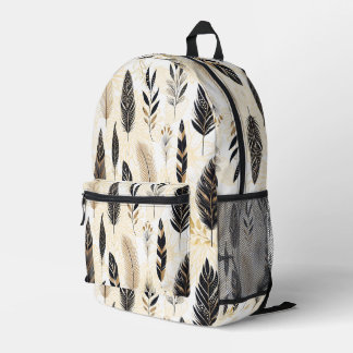 Black and Gold Feather Printed Backpack