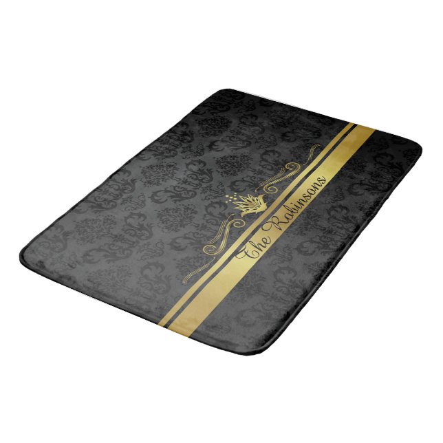 Black and Gold Filigree Bath Mat (Angled)
