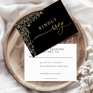 Black and Gold Filigree Wedding Response Card