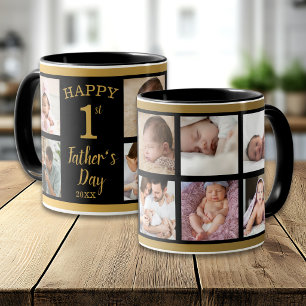 Black And Gold First Father's Day 8 Photo Collage Mug