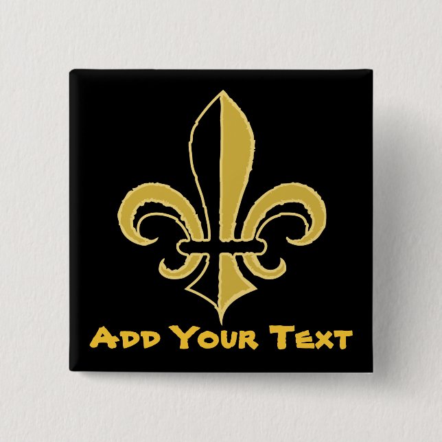 Black and Gold Fleur de lis 15 Cm Square Badge (Front)