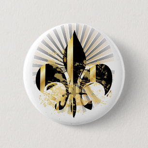 Black and Gold Fleur de Lis 6 Cm Round Badge